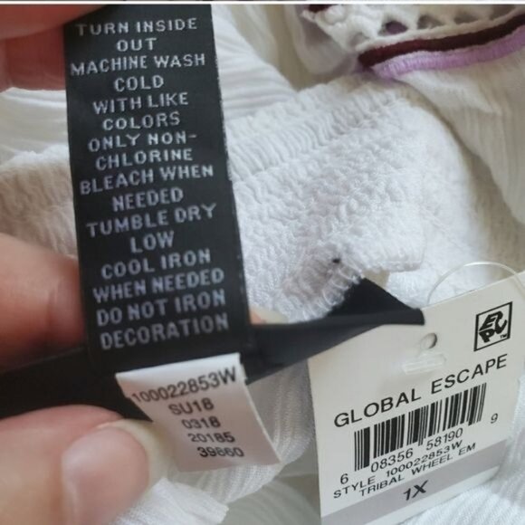 INC Women Blouse Plus Size 1X Off Shoulder White Embroidered Tribal Peasant Boho - Picture 11 of 11